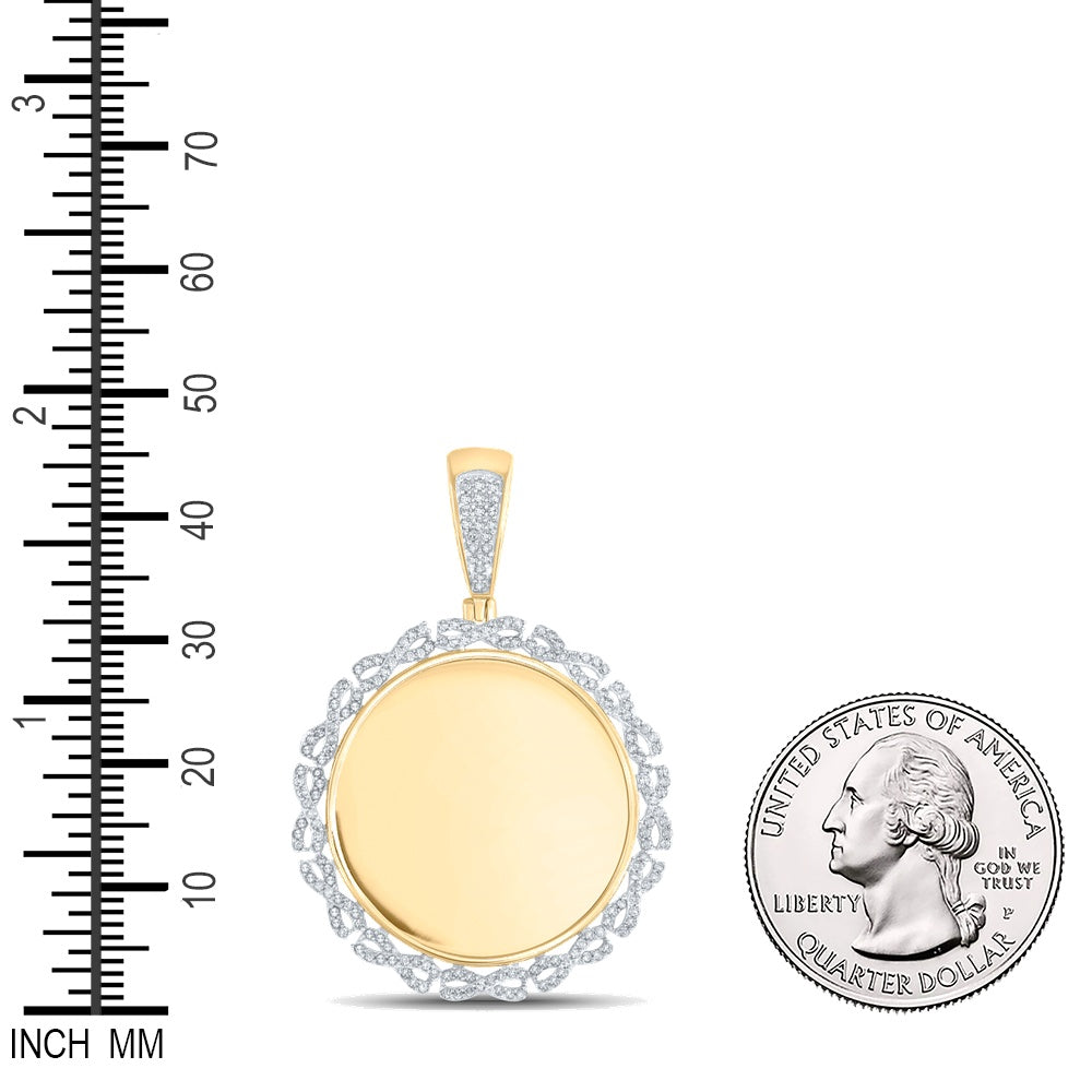 0.5 Ctw Natural Diamond Links Round Cirle Memory Picture Frame Pendant in 10k Yellow Gold