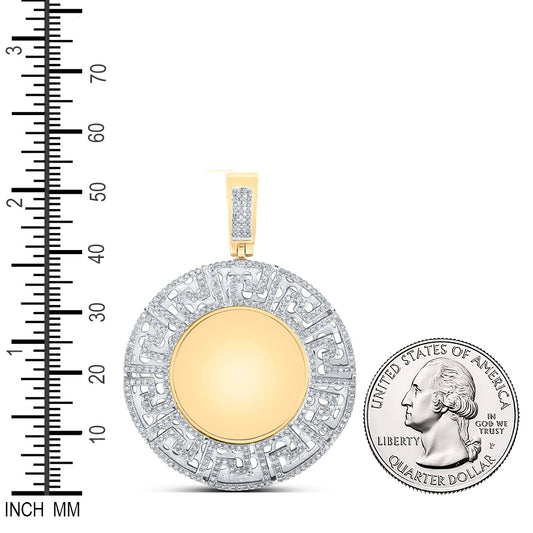0.99 Ctw Natural Diamond Greek Round Memory Picture Frame Pendant in 10k Yellow Gold