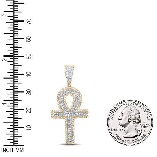 0.89 Ctw Natural Diamond Hiphop Ankh Religious Pendant in 10k Two-tone Gold