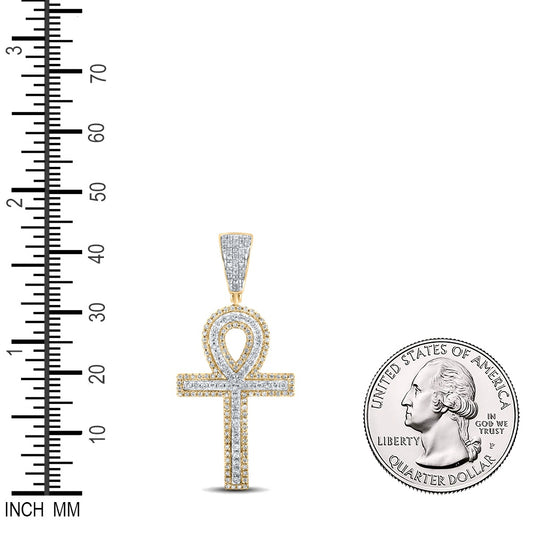 0.87 Ctw Natural Diamond Ankh Charm Pendant in 10k Yellow Gold