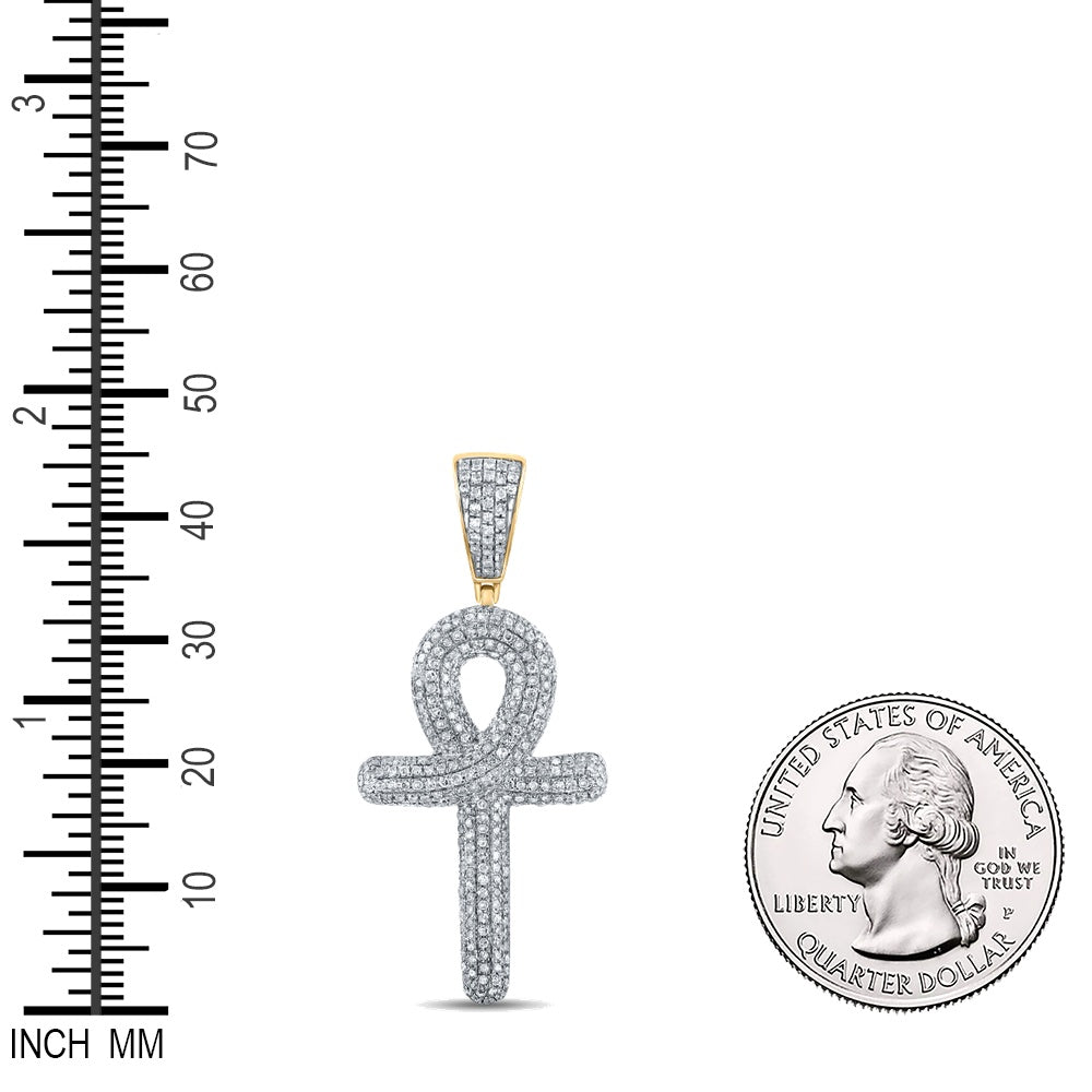 0.8 Ctw Natural Diamond Hiphop Ank Pendant in 10k Yellow Gold