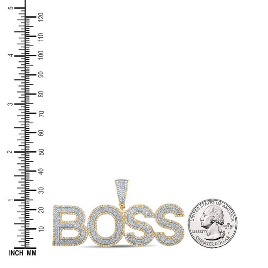 3.1 Ctw Natural Diamond BOSS Nameplate Hiphop Pendant in 10k Two-tone Gold