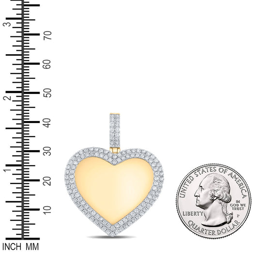 2.12 Ctw Natural Diamond Memory Picture Frame Heart Pendant in 10k Yellow Gold