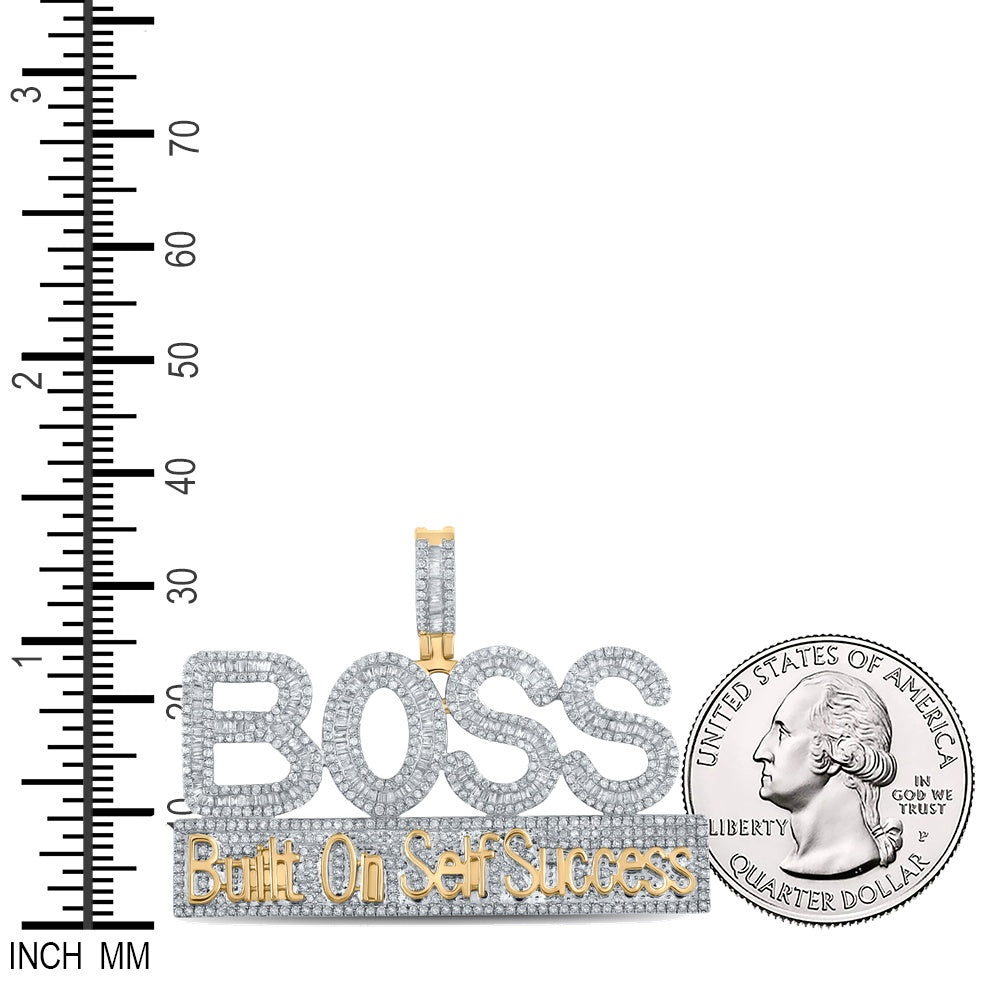 2.37 Ctw Natural Diamond BOSS Built On Self Success Nameplate Pendant in 10k Yellow Gold