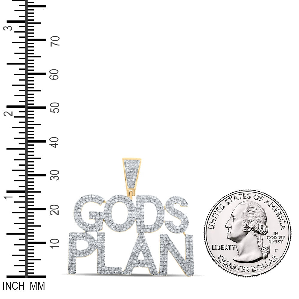 1.16 Ctw Natural Diamond GODS PLAN Hiphop Nameplate Pendant in 10k Yellow Gold