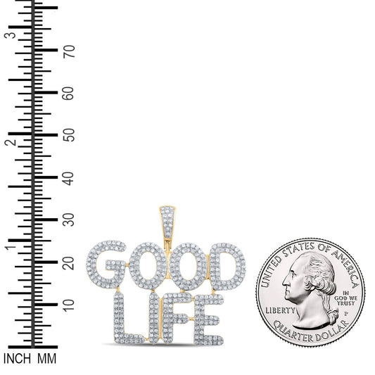 0.95 Ctw Natural Diamond GOOD LIFE Nameplate Hiphop Pendant in 10k Yellow Gold