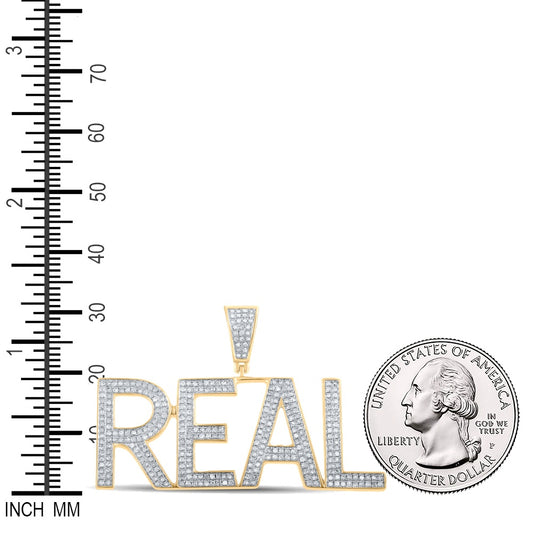 0.99 Ctw Natural Diamond Hiphop REAL Nameplate Pendant in 10k Yellow Gold