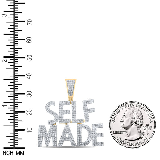 1.1 Ctw Natural Diamond Self Made Nameplate Hiphop Pendant in 10k Yellow Gold