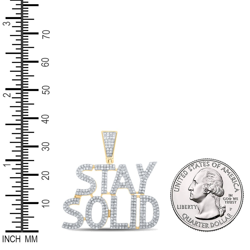 1.07 Ctw Natural Diamond Stay Solid Hiphop Nameplate Pendant in 10k Yellow Gold