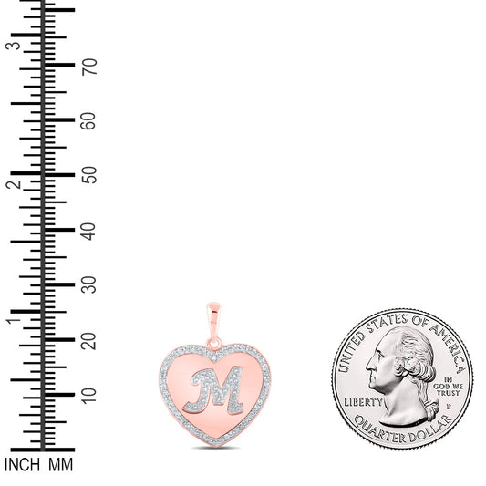 0.28 Ctw Natural Diamond Heart Initial Letter A Pendant in 10k Rose Gold
