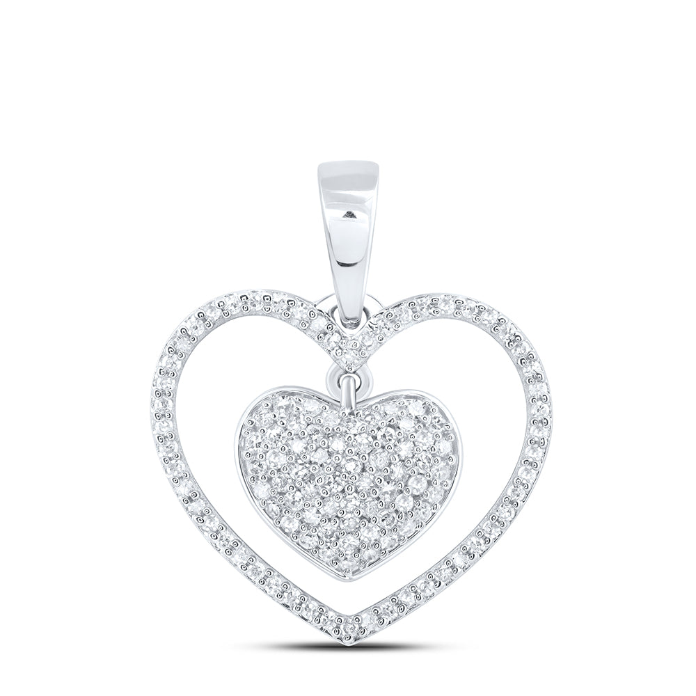 0.31 Ctw Natural Diamond Dangle Open Heart Pendant in 10k White Gold