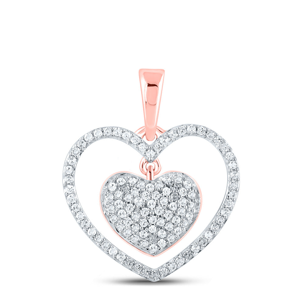 0.31 Ctw Natural Diamond Dangle Open Heart Pendant in 10k Rose Gold