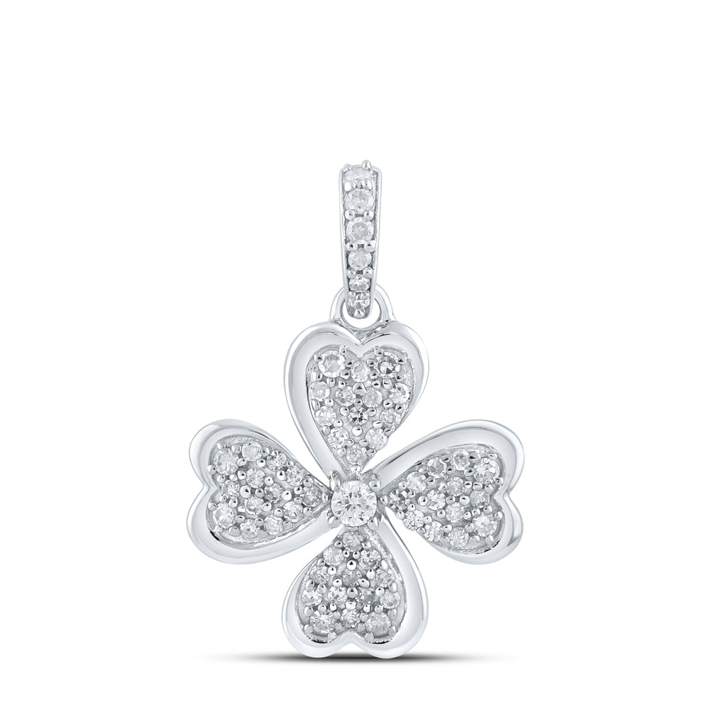 0.24 Ctw Natural Diamond Heart Clover Flower Pendant in 10k White Gold