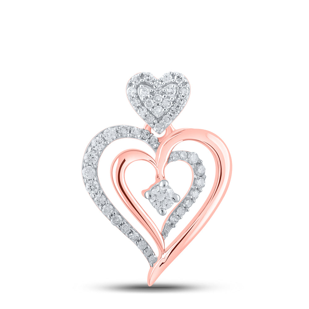0.31 Ctw Natural Diamond Open Double Heart Pendant in 10k Rose Gold