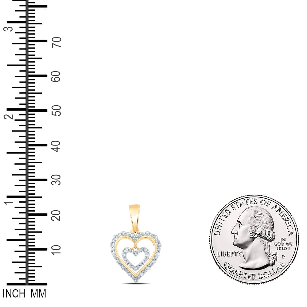 0.26 Ctw Natural Diamond Open Double Dangle Heart Pendant in 10k Yellow Gold
