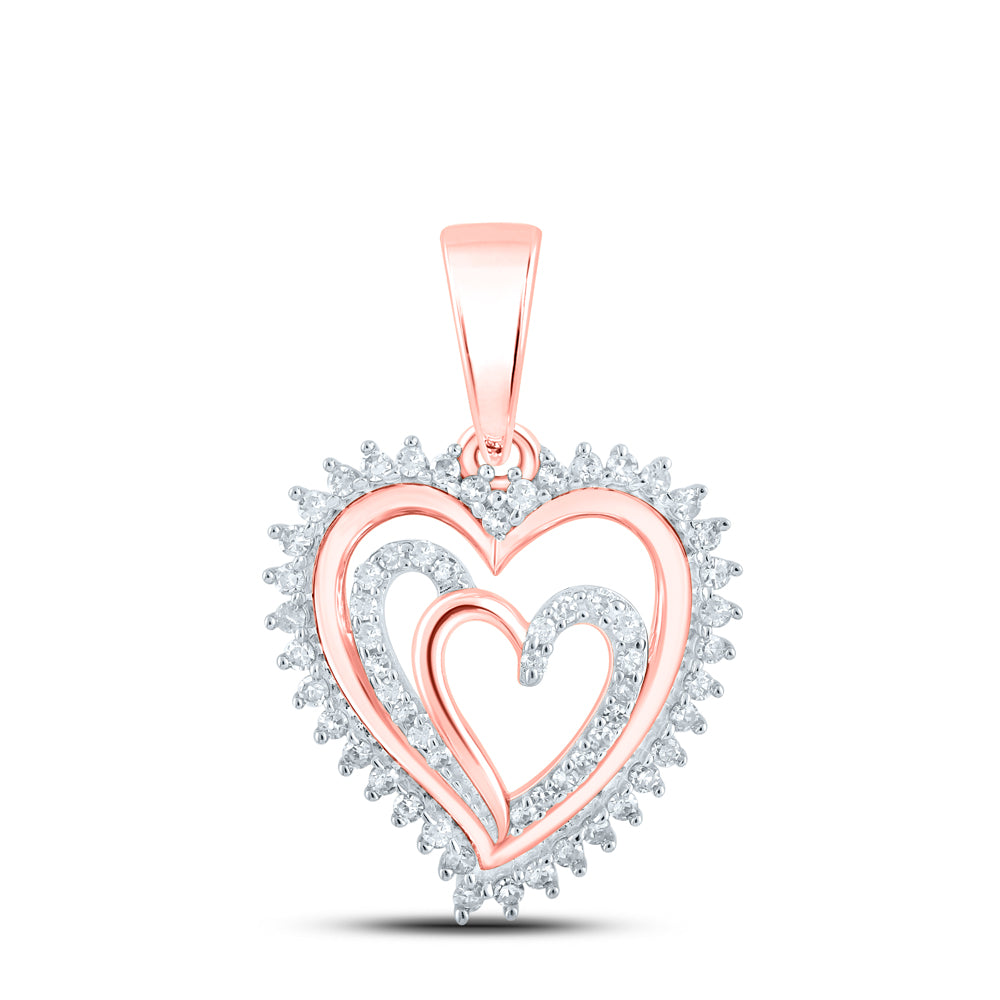 0.27 Ctw Natural Diamond 3 Three Open Heart Pendant in 10k Rose Gold