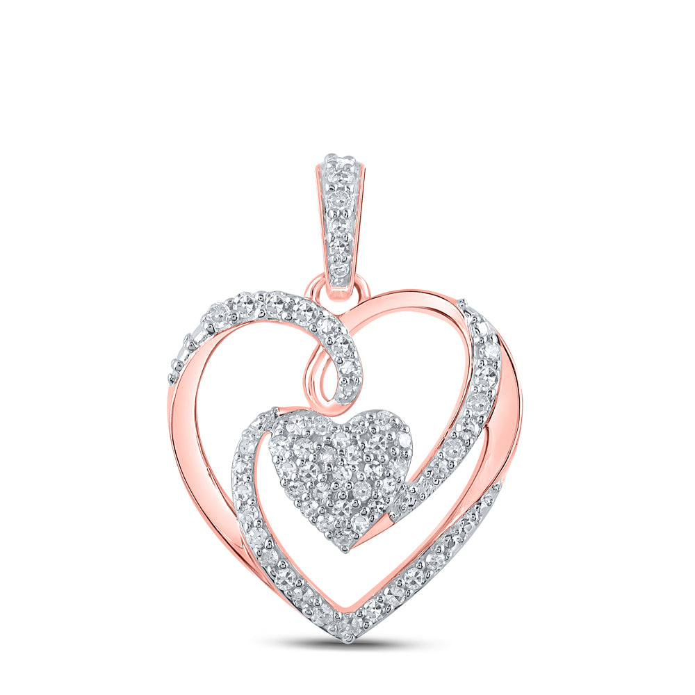 0.26 Ctw Natural Diamond Open Double Heart Pendant in 10k Rose Gold