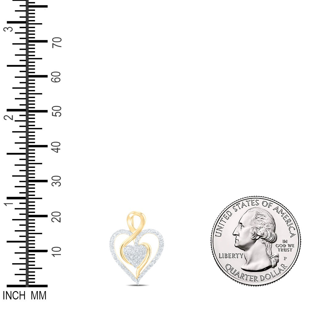 0.24 Ctw Natural Diamond Double Open Heart Pendant in 10k Yellow Gold