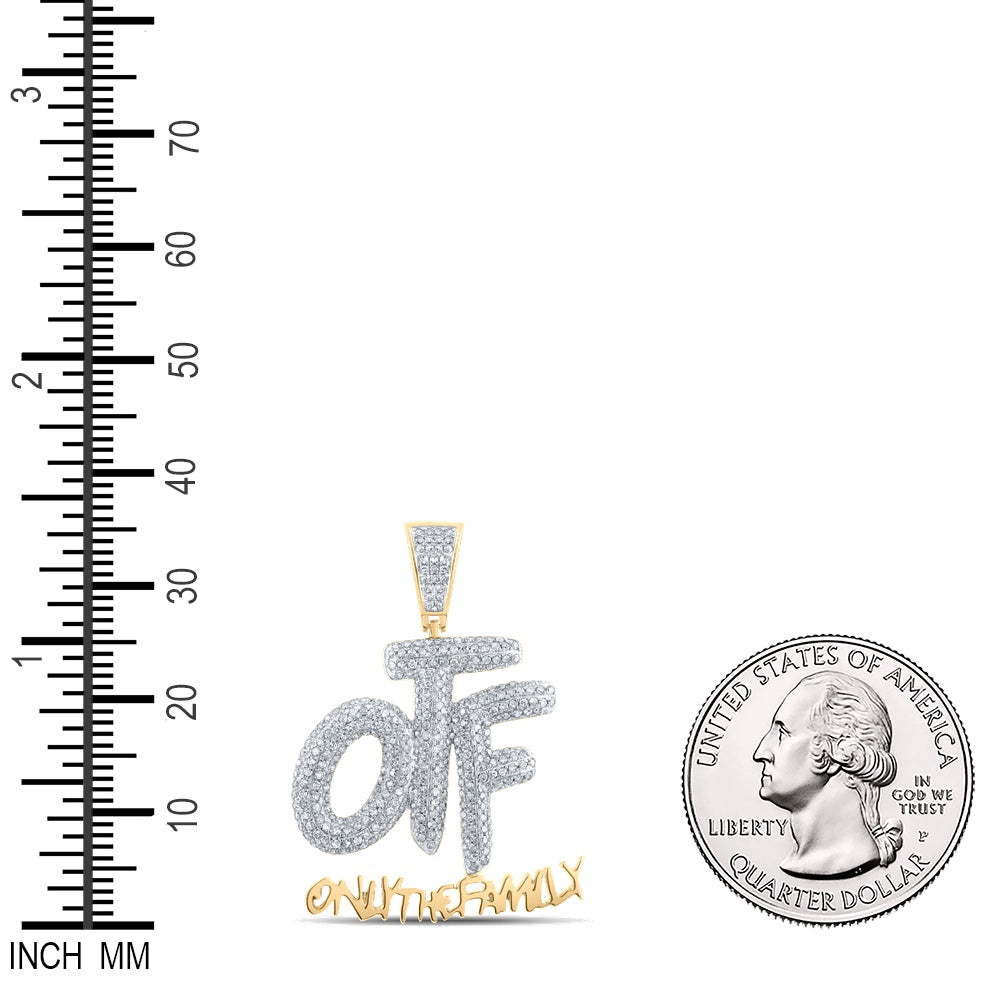 0.78 Ctw Natural Diamond Only The Family OTF Namplate Hiphop Pendant in 10k Yellow Gold