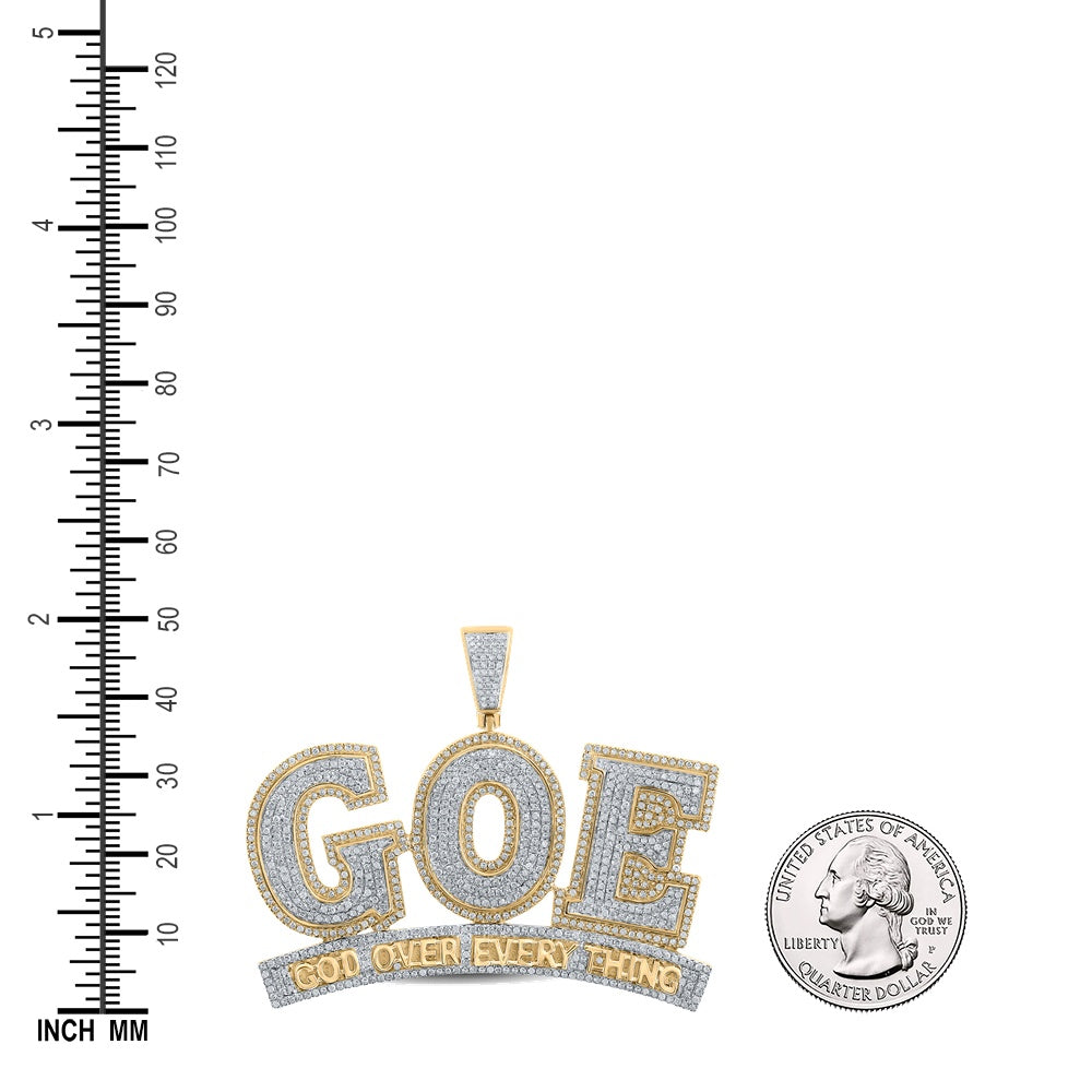 2.33 Ctw Natural Diamond GOE God Over Everything Nameplate Pendant in 10k Yellow Gold