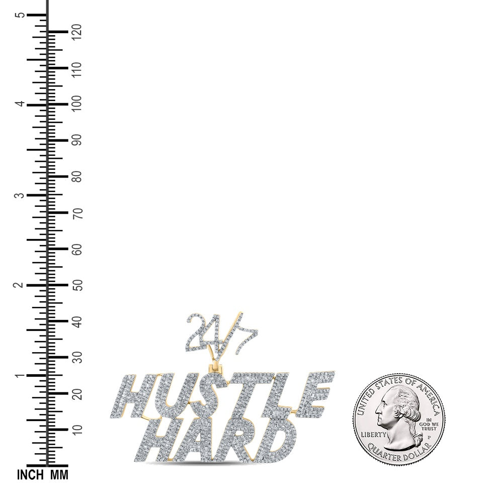 2.62 Ctw Natural Diamond Hustle Hard 24/7 Hiphop Pendant in 10k Yellow Gold