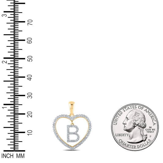 0.27 Ctw Natural Diamond Heart Dangle Initial Letter B Pendant in 10k Yellow Gold