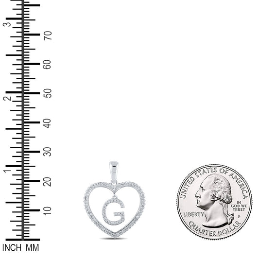 0.25 Ctw Natural Diamond Heart Dangle Initial Letter G Pendant in 10k White Gold