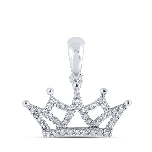 0.15 Ctw Natural Diamond Crown Gift Pendant in 10k White Gold