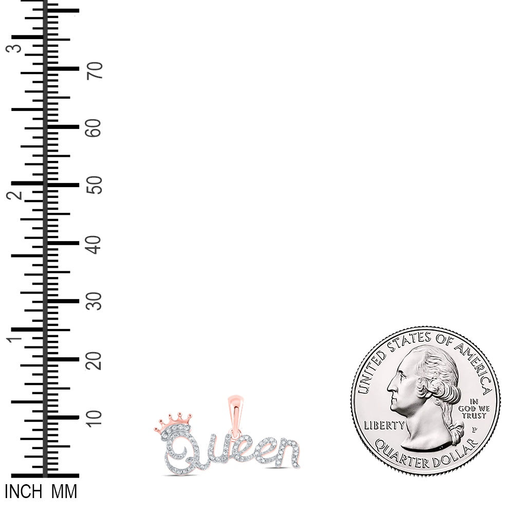0.16 Ctw Natural Diamond Crown Queen Nameplate Hiphop Pendant in 10k Rose Gold