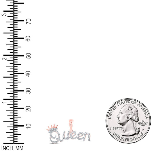 0.16 Ctw Natural Diamond Crown Queen Nameplate Hiphop Pendant in 10k Rose Gold