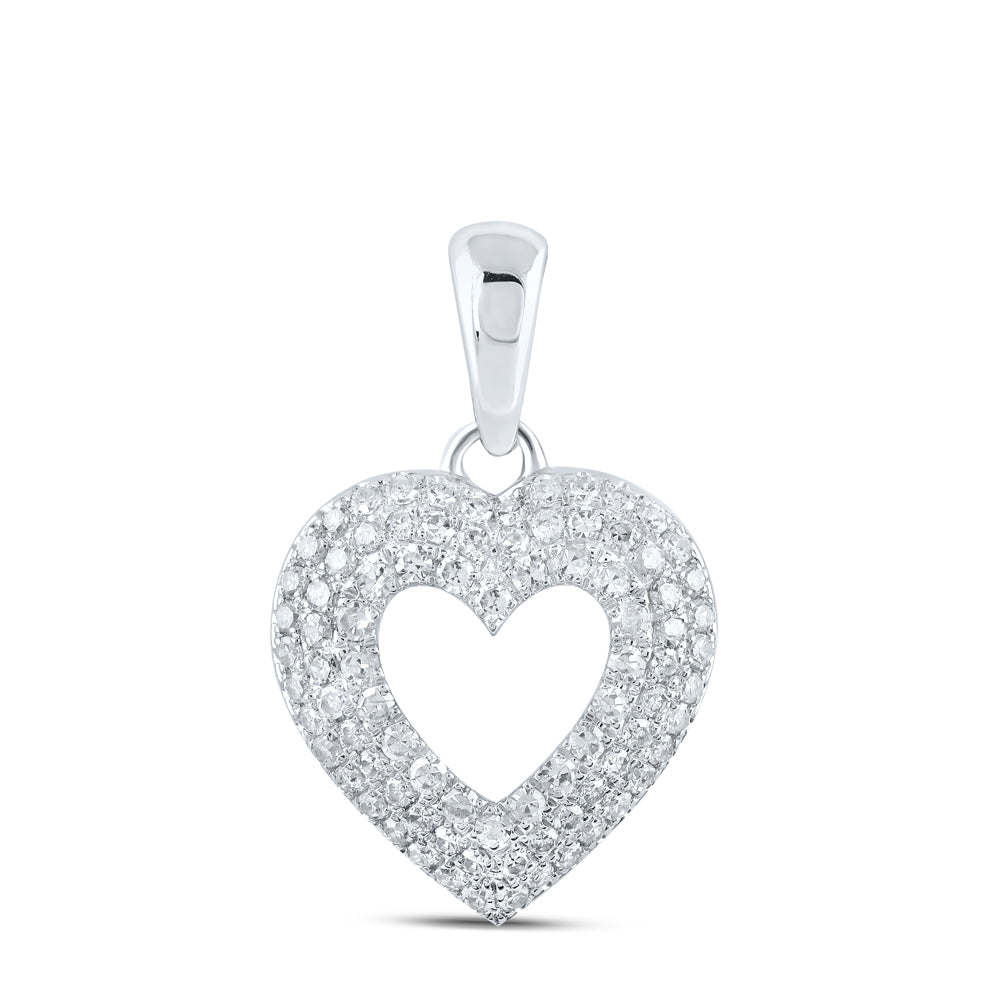 0.47 Ctw Natural Diamond Open Heart Pendant in 10k White Gold