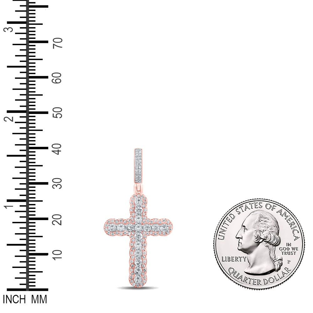 1.27 Ctw Natural Diamond Cross Religious Pendant in 10k Two-tone Gold