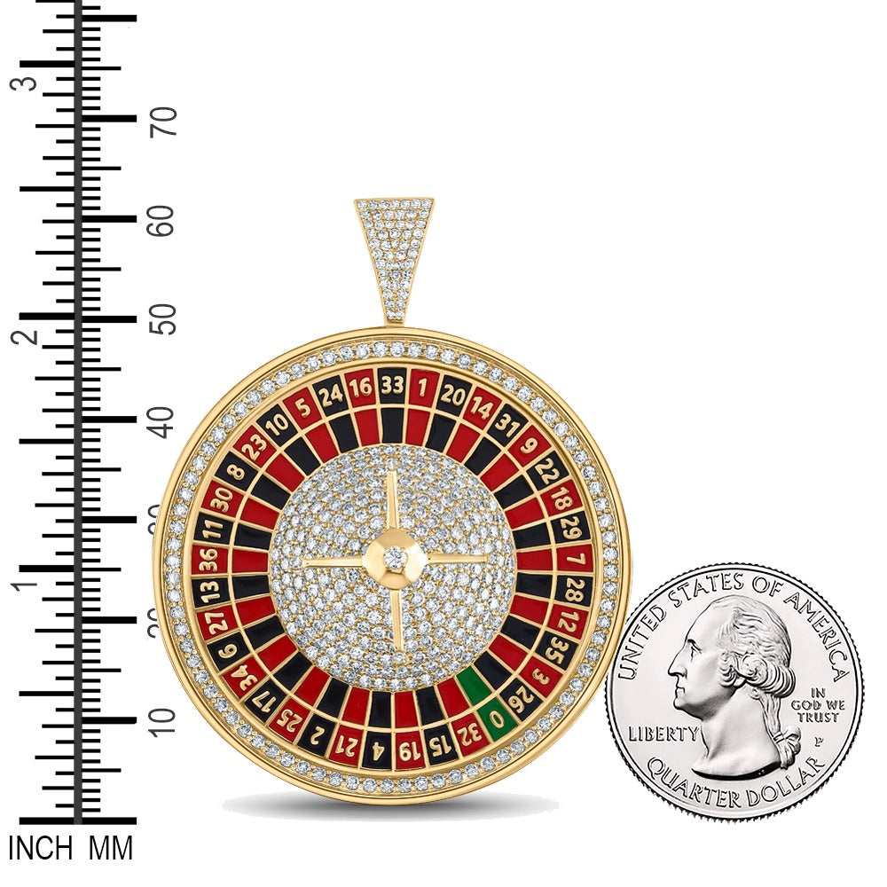 5.08 Ctw Natural Diamond Roulette Wheel Casino Pendant in 10k Yellow Gold