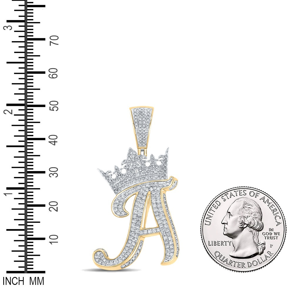1.57 Ctw Natural Diamond Crown Initial Letter Alphabet A Pendant in 10k Two-tone Gold