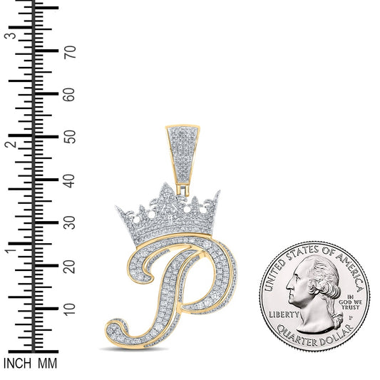 1.5 Ctw Natural Diamond Crown Initial Letter Alphabet P Pendant in 10k Two-tone Gold