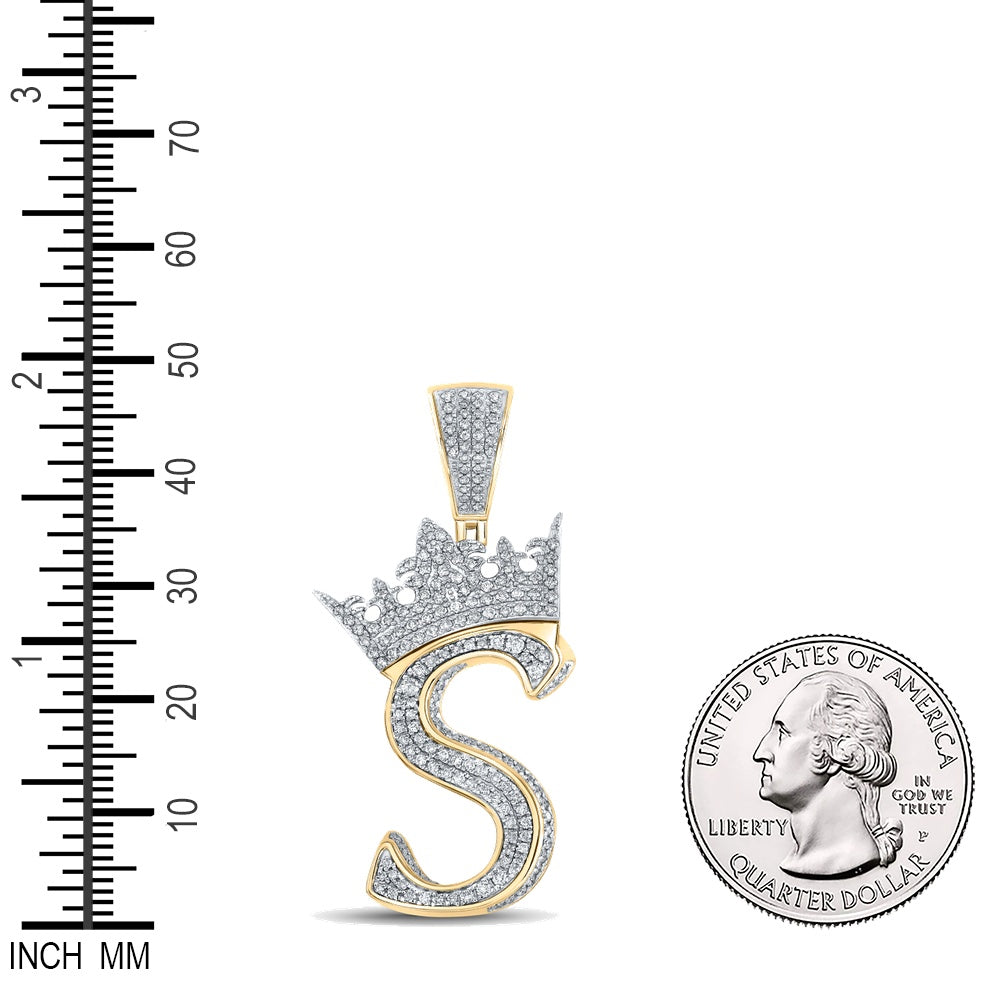 1.2 Ctw Natural Diamond Crown Initial Letter Alphabet S Pendant in 10k Two-tone Gold