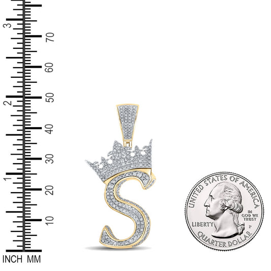 1.2 Ctw Natural Diamond Crown Initial Letter Alphabet S Pendant in 10k Two-tone Gold