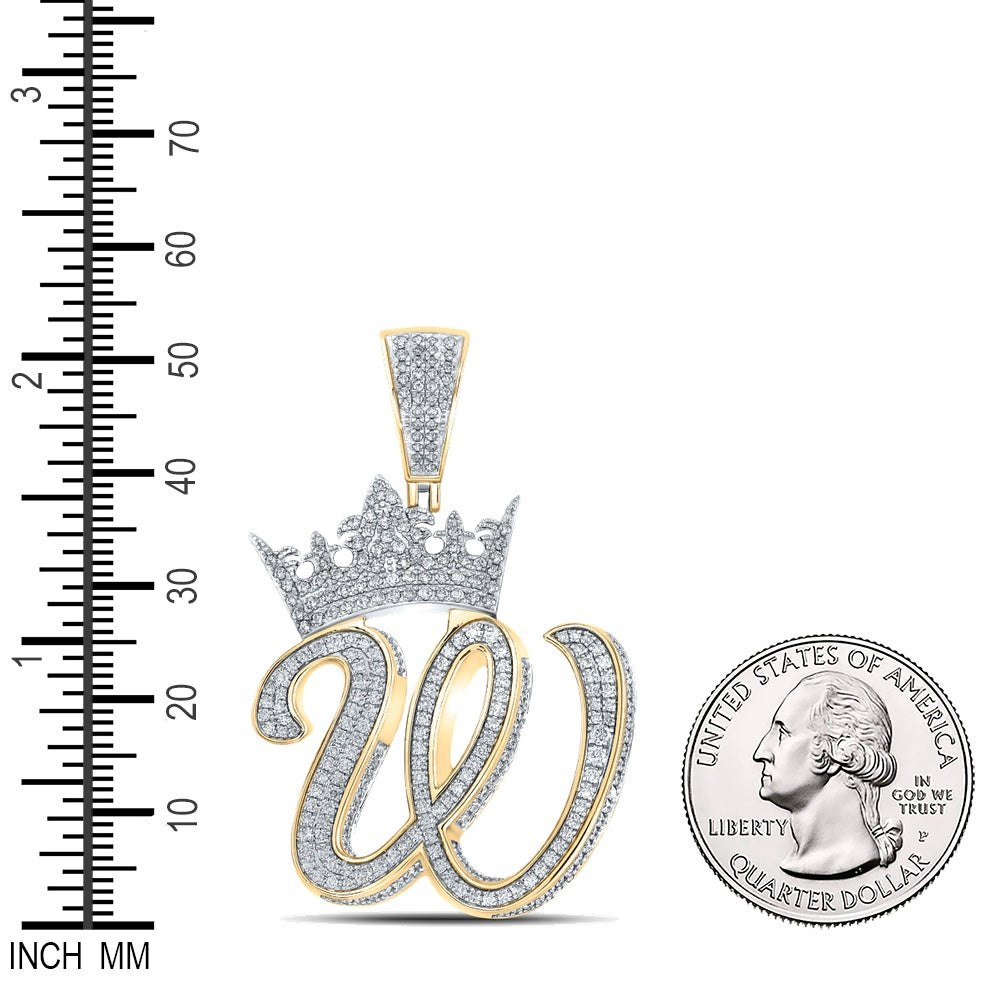 1.81 Ctw Natural Diamond Crown Initial Letter Alphabet W Pendant in 10k Two-tone Gold