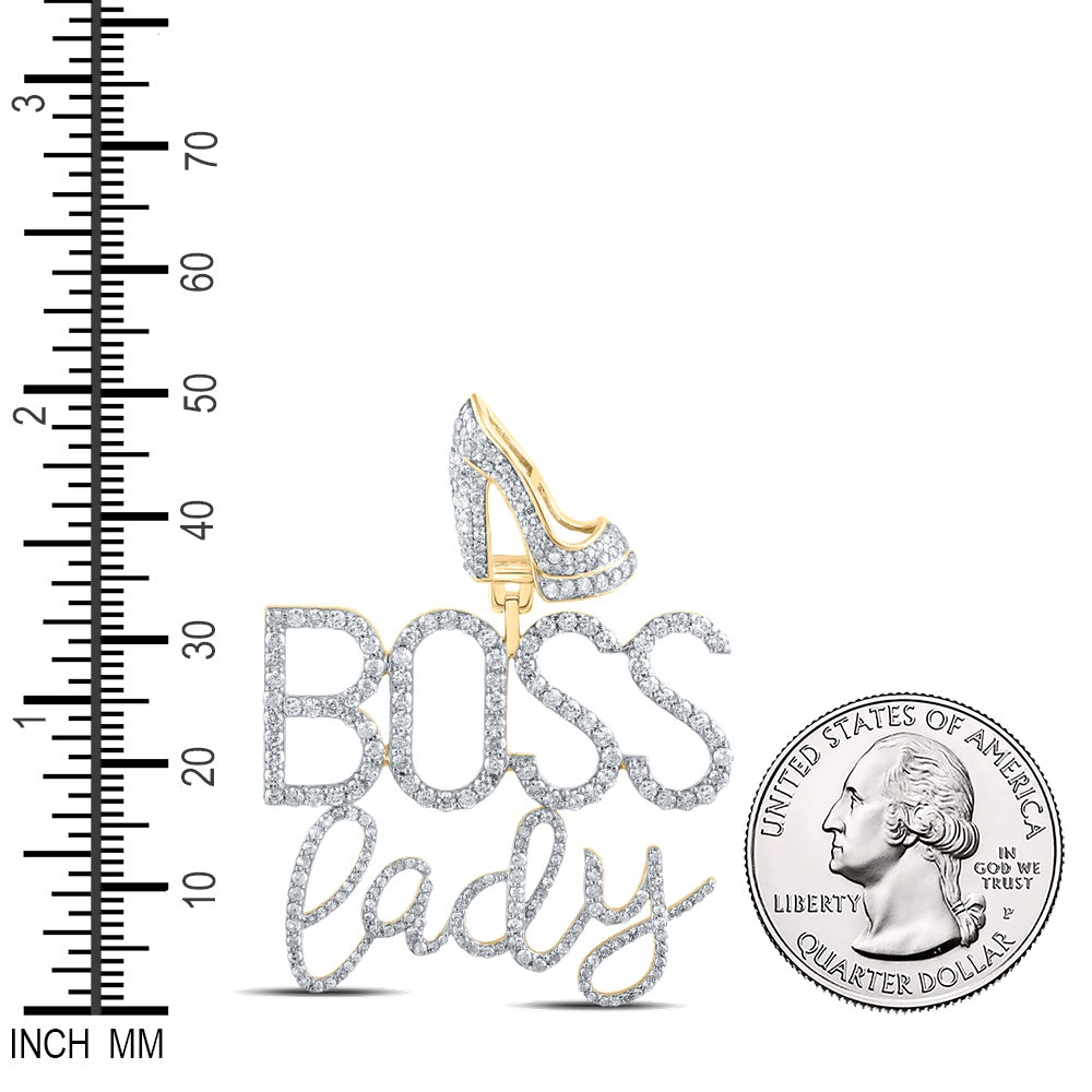 2.26 Ctw Natural Diamond Boss Lady Heel Shoe Pendant in 10k Yellow Gold