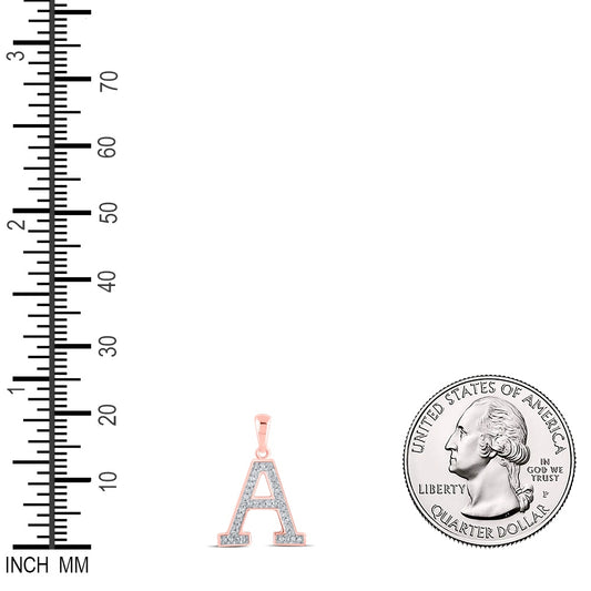 0.08 Ctw Natural Diamond Block Initial Letter A Pendant in 10k Rose Gold