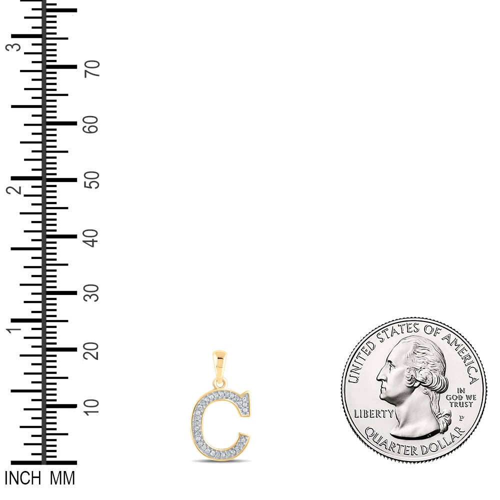 0.08 Ctw Natural Diamond Block Initial Letter C Pendant in 10k Yellow Gold