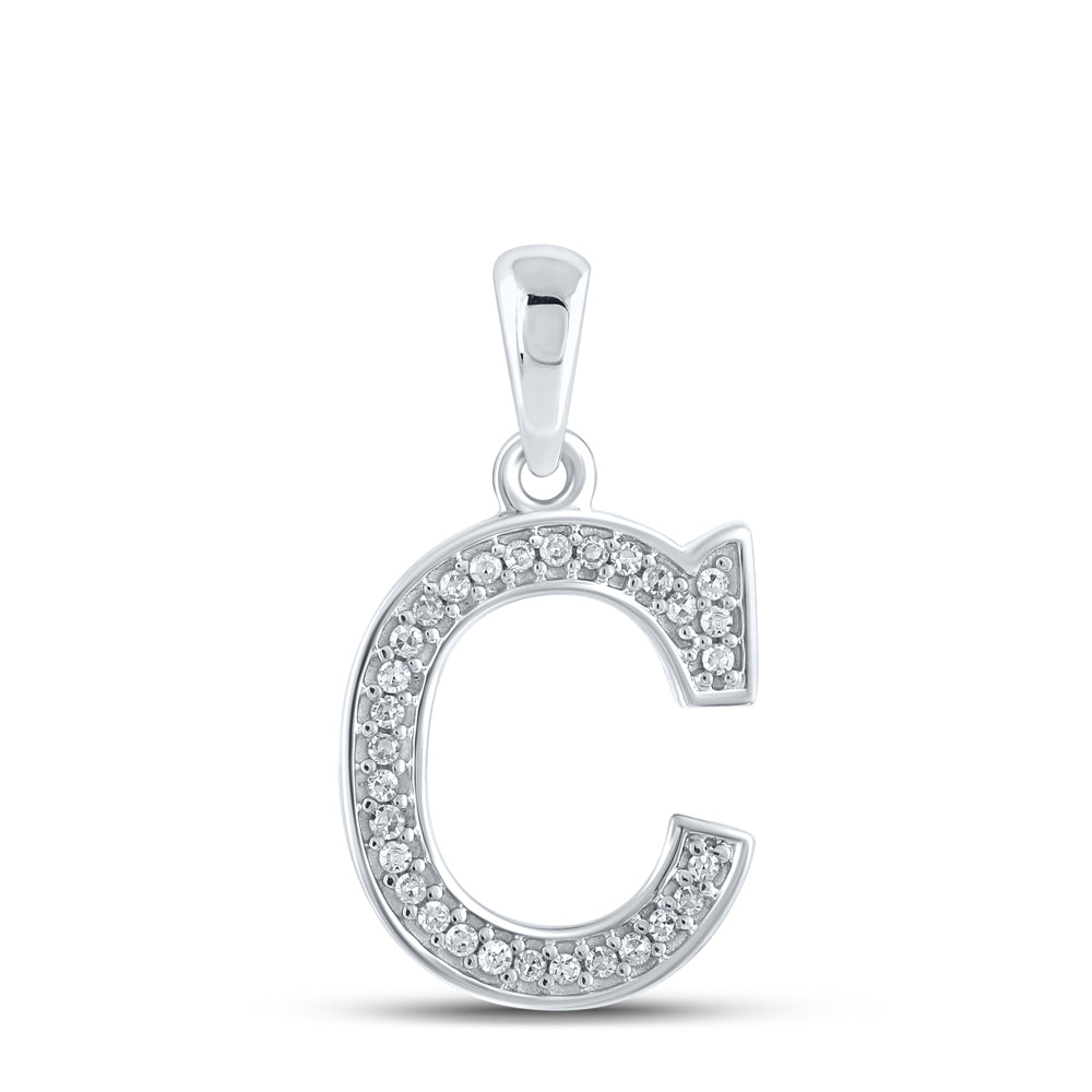 0.08 Ctw Natural Diamond Block Initial Letter C Pendant in 10k White Gold