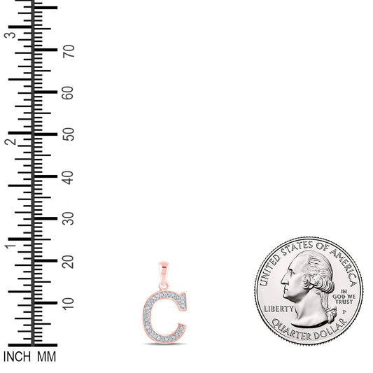 0.08 Ctw Natural Diamond Block Initial Letter C Pendant in 10k Rose Gold