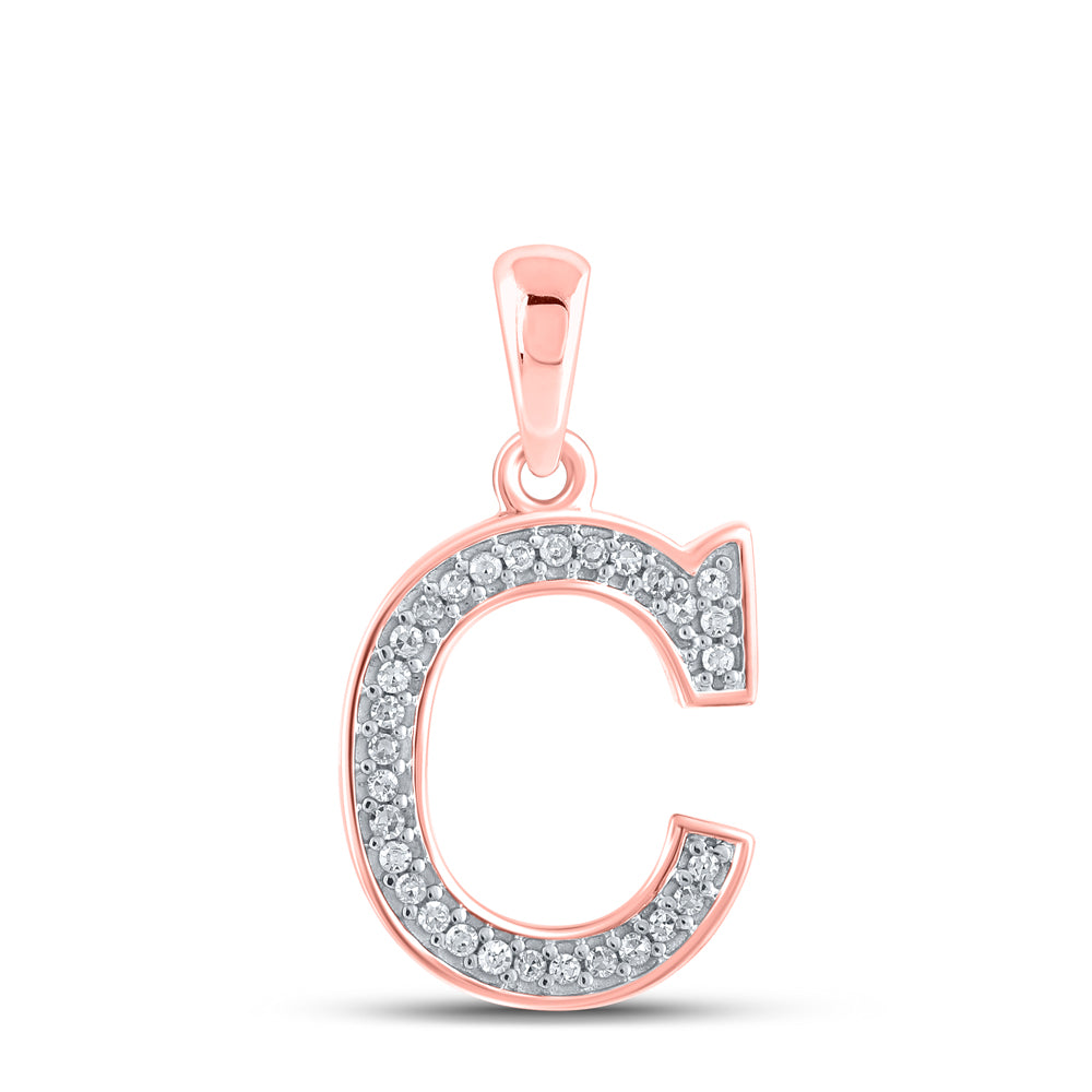 0.08 Ctw Natural Diamond Block Initial Letter C Pendant in 10k Rose Gold
