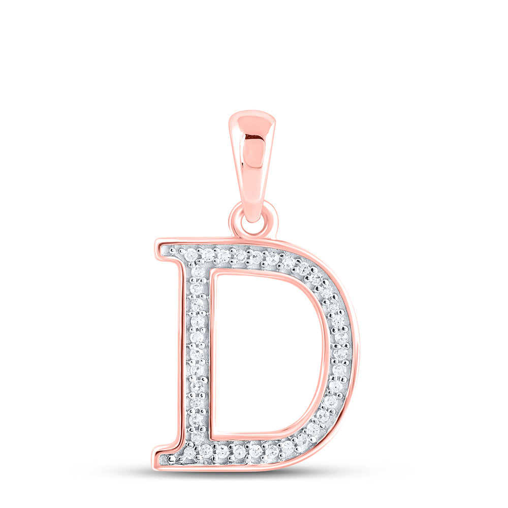 0.08 Ctw Natural Diamond Block Initial Letter D Pendant in 10k Rose Gold