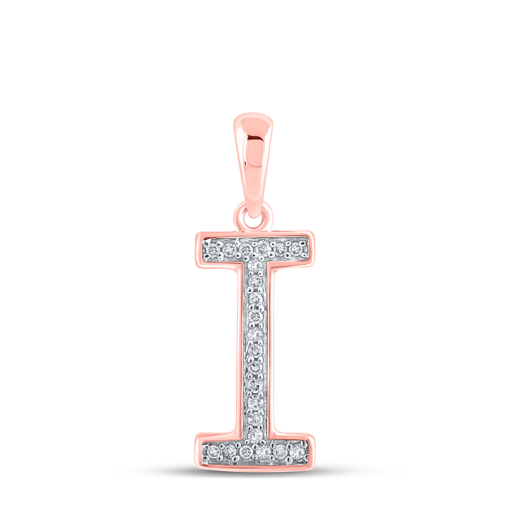 0.06 Ctw Natural Diamond Block Initial Letter I Pendant in 10k Rose Gold