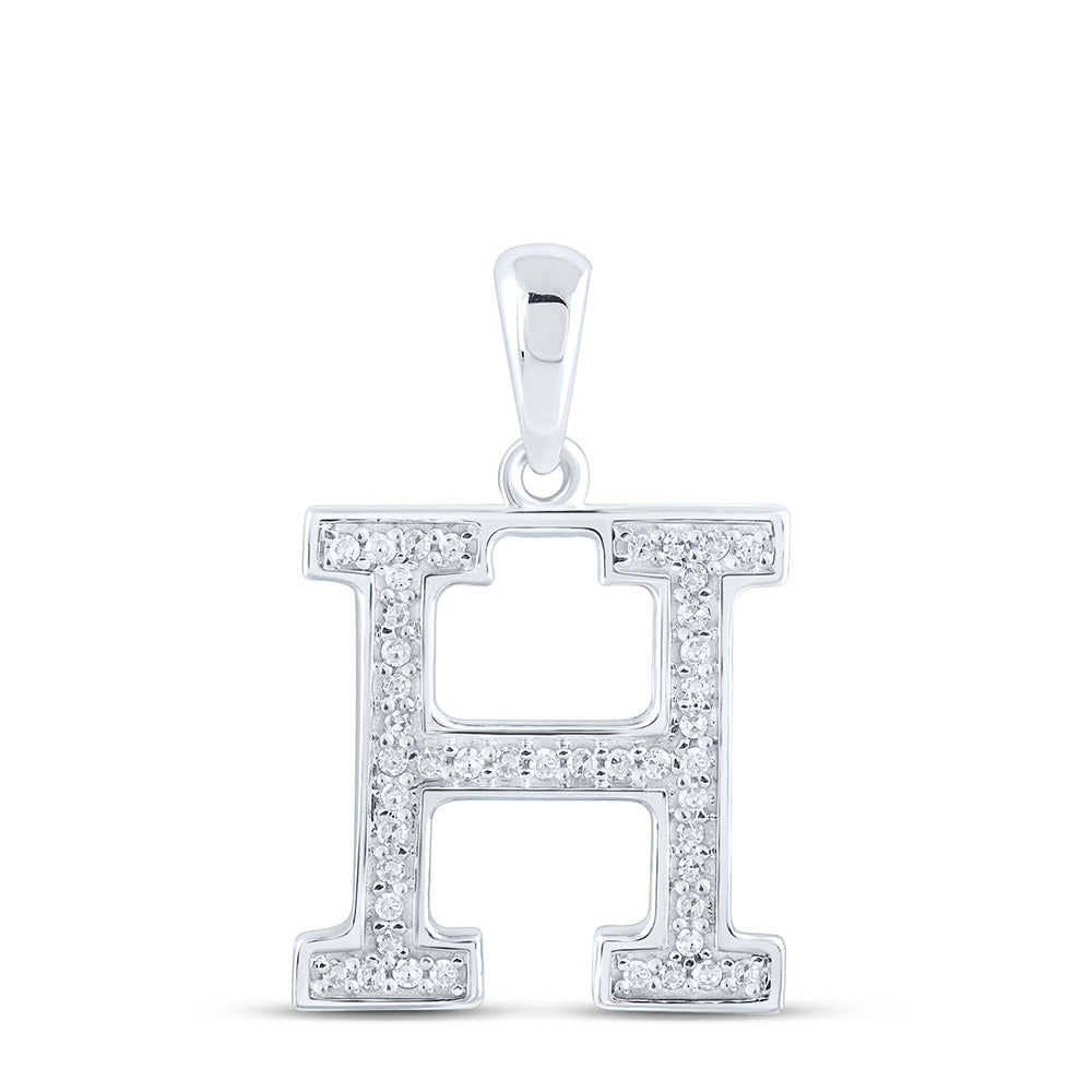 0.09 Ctw Natural Diamond Block Initial Letter H Pendant in 10k White Gold