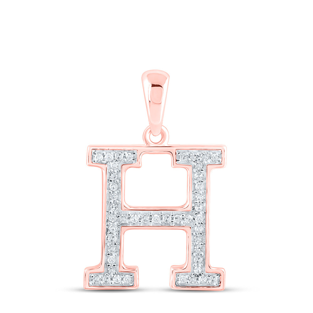 0.09 Ctw Natural Diamond Block Initial Letter H Pendant in 10k Rose Gold