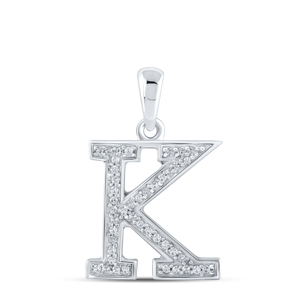 0.08 Ctw Natural Diamond Block Initial Letter K Pendant in 10k White Gold