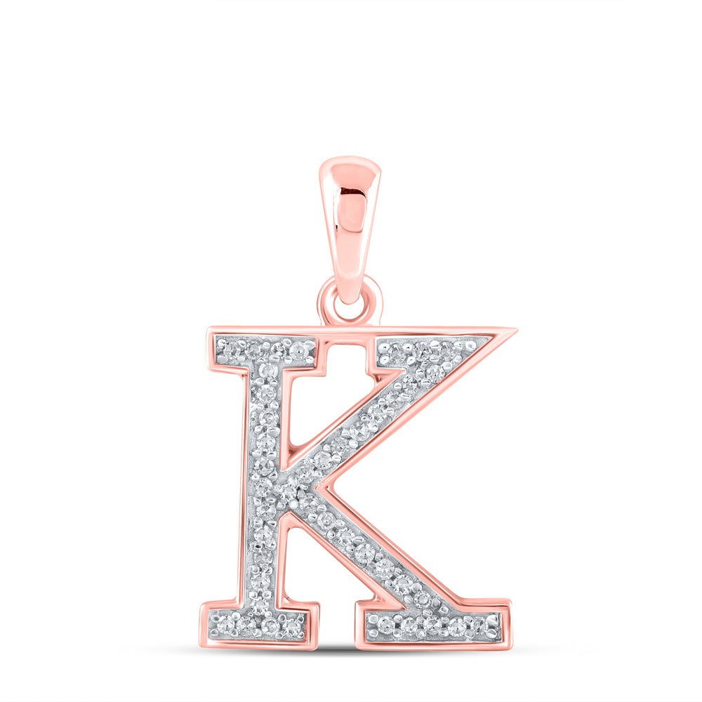 0.08 Ctw Natural Diamond Block Initial Letter K Pendant in 10k Rose Gold